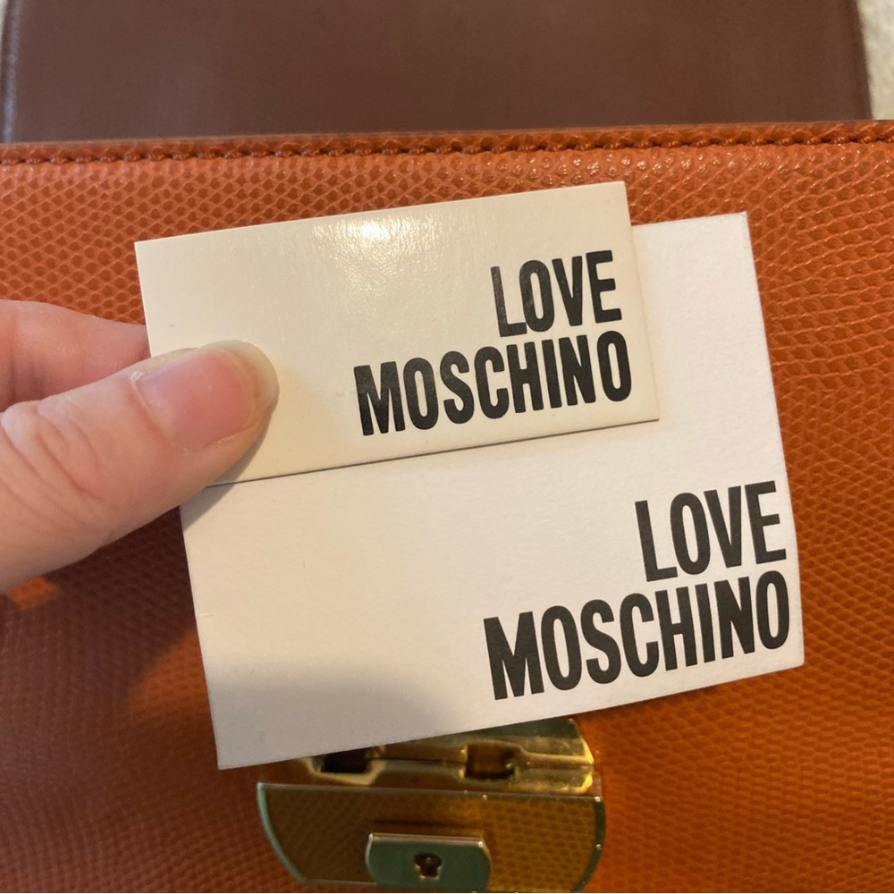 Love Moschino Vintage Orange and Brown Pebbled Leather Satchel Purse Bag - Picture 11 of 13